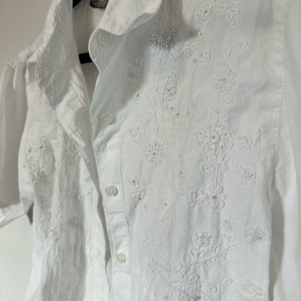 White Embroidered Button-Up Shirt